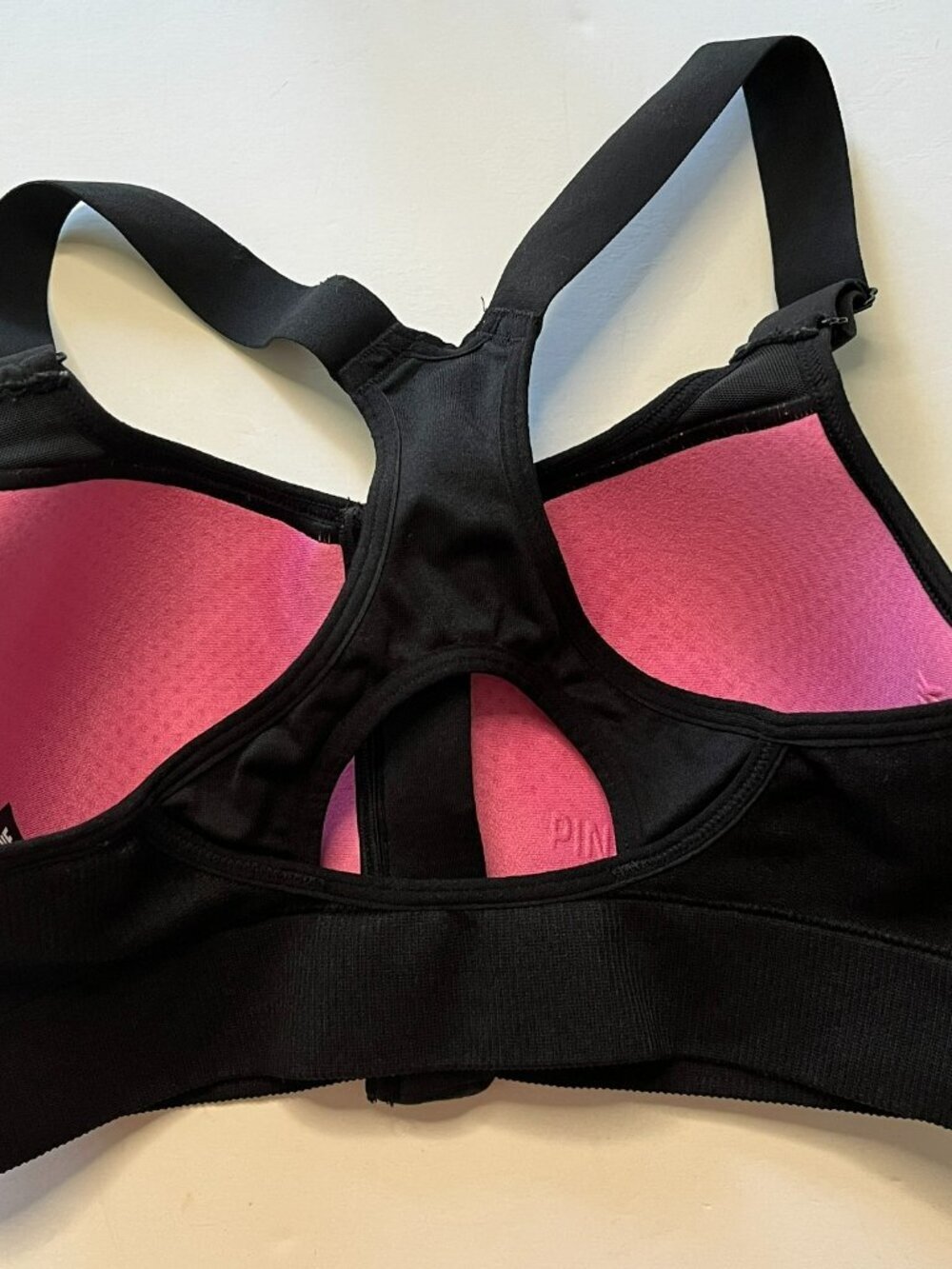Victorias Secret PINK Active High Impact Sports Bra XS Zip Front Racerback Black - Picture 3 of 7